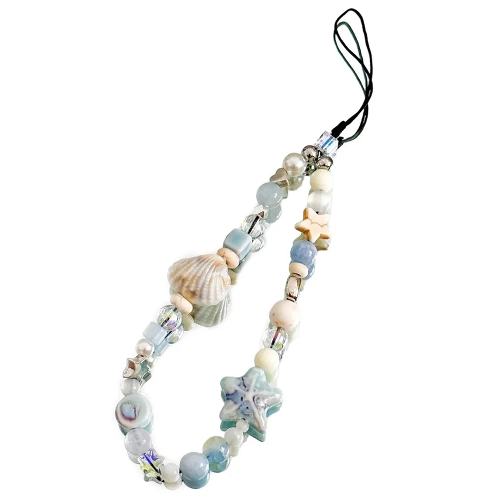 Cute Shell Cell Phone Lanyard Strap Blue Ocean Design 25cm PVC Keyring Bag Pendant - 1