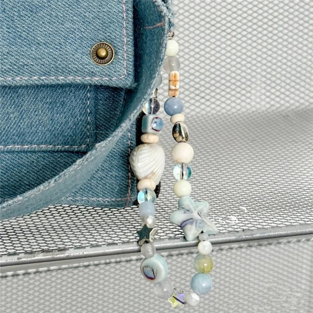 Cute Shell Cell Phone Lanyard Strap Blue Ocean Design 25cm PVC Keyring Bag Pendant - 2