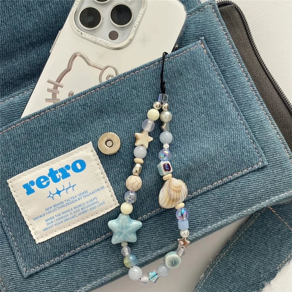 Cute Shell Cell Phone Lanyard Strap Blue Ocean Design 25cm PVC Keyring Bag Pendant - 3