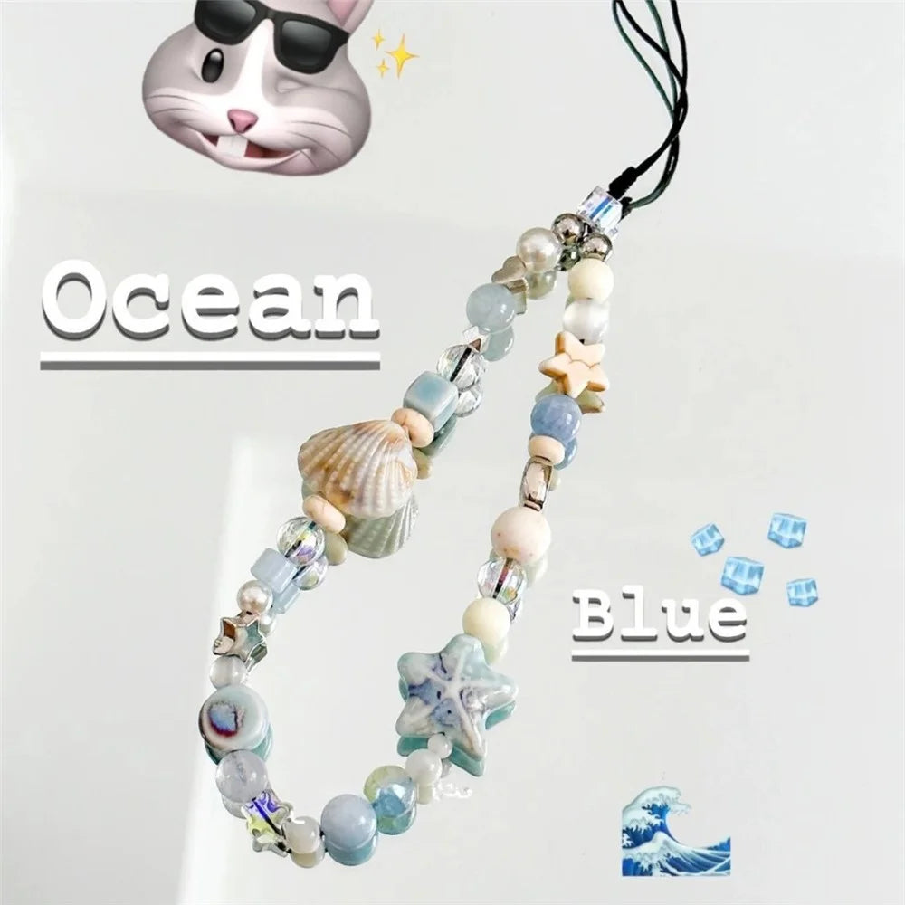 Cute Shell Cell Phone Lanyard Strap Blue Ocean Design 25cm PVC Keyring Bag Pendant - 4