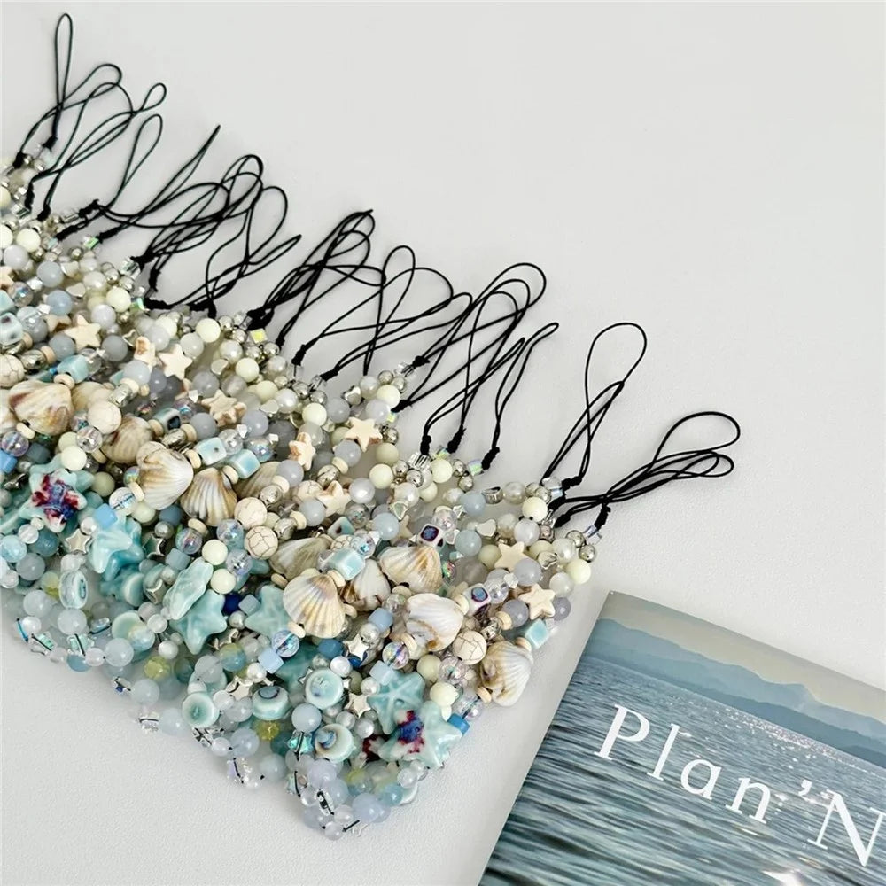 Cute Shell Cell Phone Lanyard Strap Blue Ocean Design 25cm PVC Keyring Bag Pendant - 5