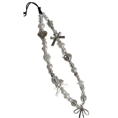 Pearl Bracelet Wrist Strap PVC Lanyard 25cm Phone Keychain Decoration Camera Charm Strap - 1