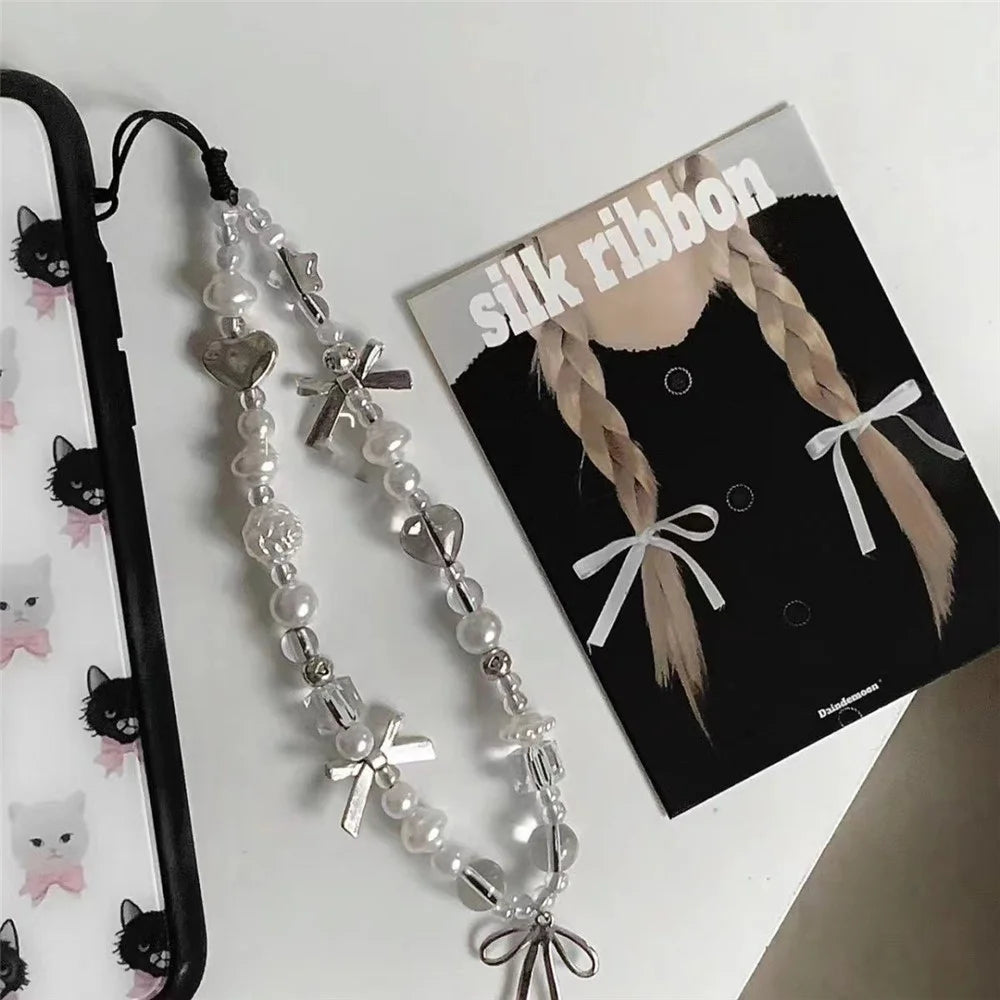 Pearl Bracelet Wrist Strap PVC Lanyard 25cm Phone Keychain Decoration Camera Charm Strap - 3