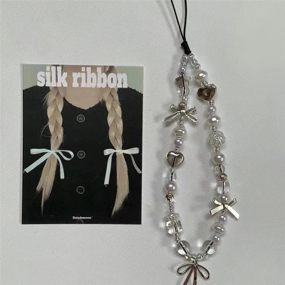 Pearl Bracelet Wrist Strap PVC Lanyard 25cm Phone Keychain Decoration Camera Charm Strap - 4