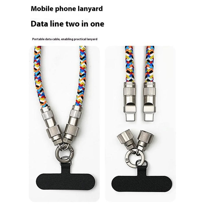 120cm 2 in 1 Phone Strap Type-C to Type-C 60W Rechargeable Phone Lanyard Charging Cable - 2