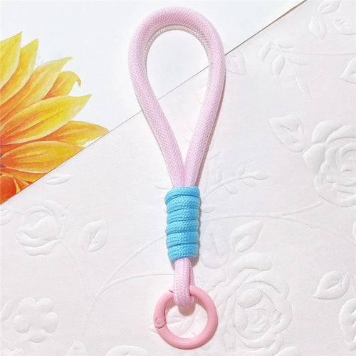 Phone Strap 15cm Wristlet Bracelet Braided Polyester Anti-Loss Phone Wrist Strap - Pink+Blue - 1