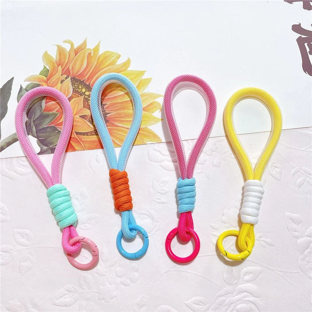 Phone Strap 15cm Wristlet Bracelet Braided Polyester Anti-Loss Phone Wrist Strap - Pink+Blue - 2