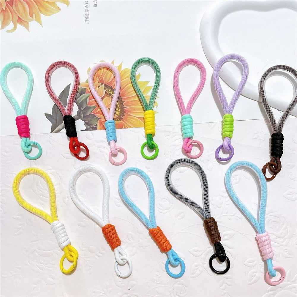 Phone Strap 15cm Wristlet Bracelet Braided Polyester Anti-Loss Phone Wrist Strap - Pink+Blue - 3