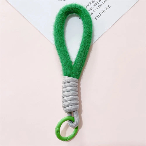 Hand Wrist Strap Lanyard Cell Phone Lanyard 16cm Plush Winter Warm Wristlet - Green+Light Grey - 1