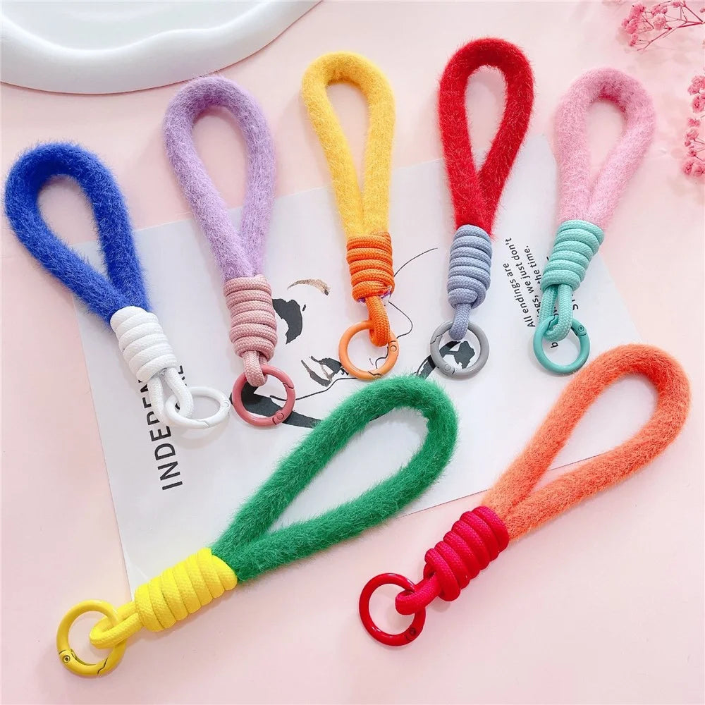 Hand Wrist Strap Lanyard Cell Phone Lanyard 16cm Plush Winter Warm Wristlet - Green+Light Grey - 2