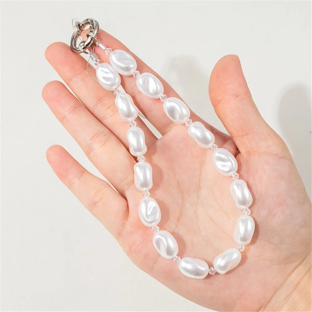 Phone Lanyard Wrist Strap Faux Pearl Cell Phone Charms Chain Wristlet, Total Length: 31cm - 2