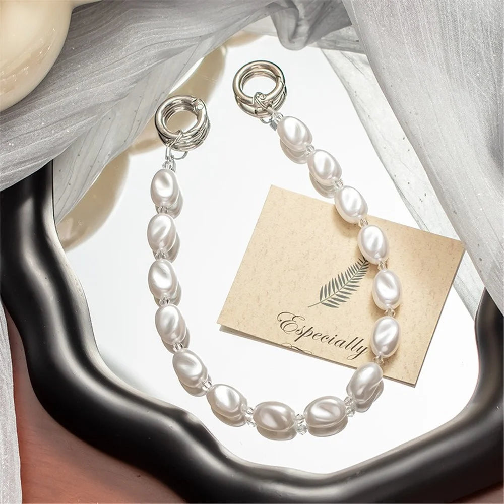 Phone Lanyard Wrist Strap Faux Pearl Cell Phone Charms Chain Wristlet, Total Length: 31cm - 3
