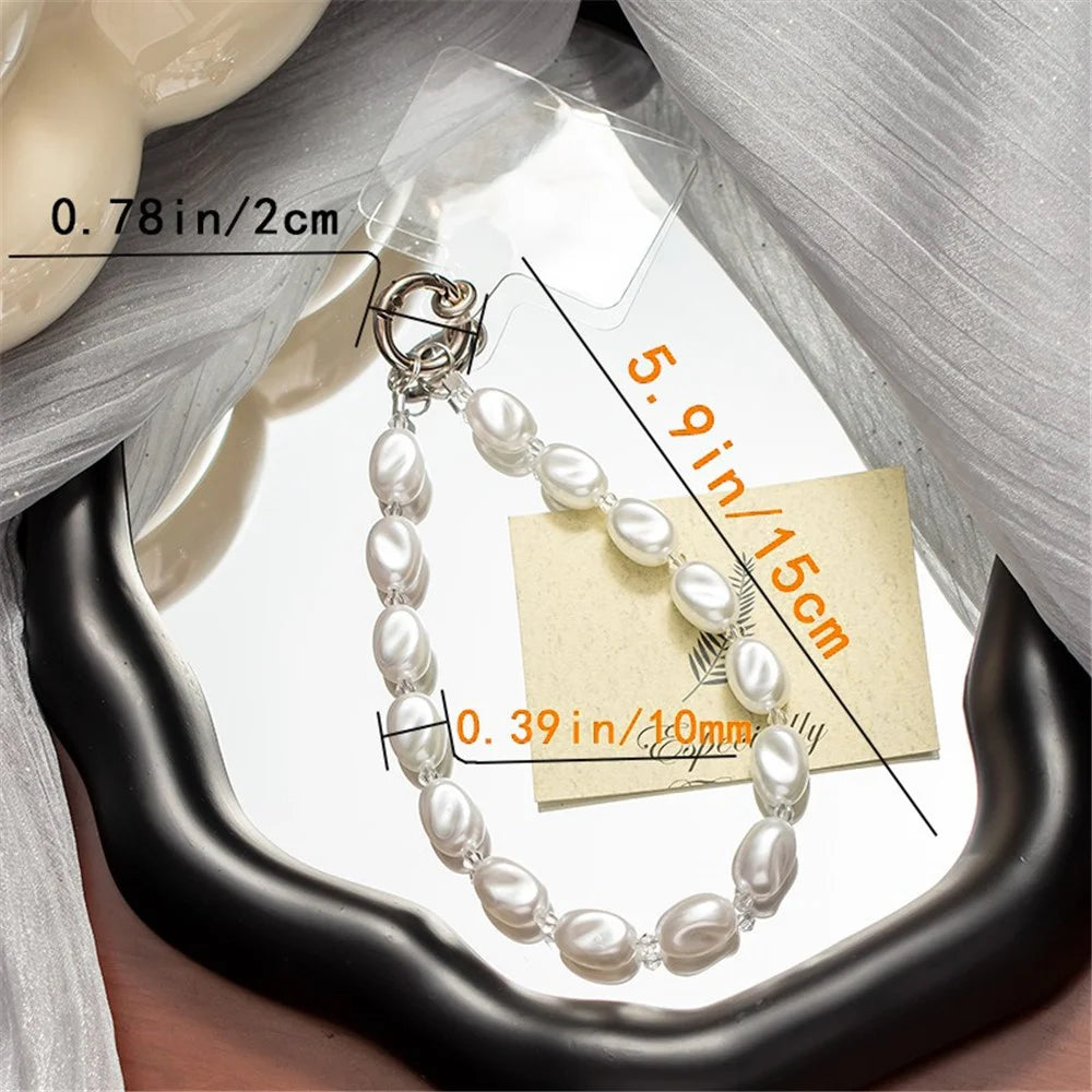 Phone Lanyard Wrist Strap Faux Pearl Cell Phone Charms Chain Wristlet, Total Length: 31cm - 4