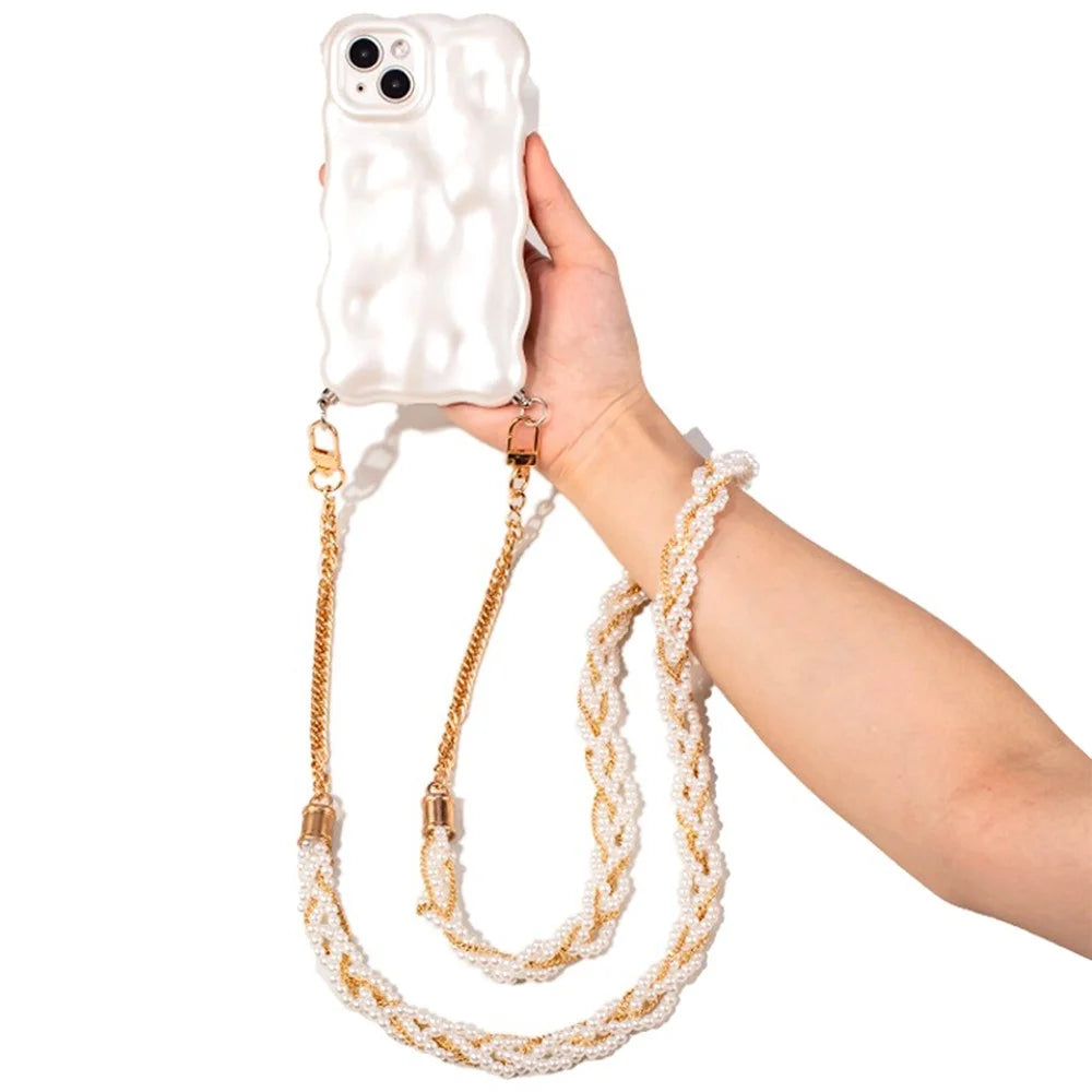 Universal Pearl Mobile Phone Chain Lanyard Metal Crossbody Neck Phone Charm with Tether Tab, Total Length: 120cm - 3