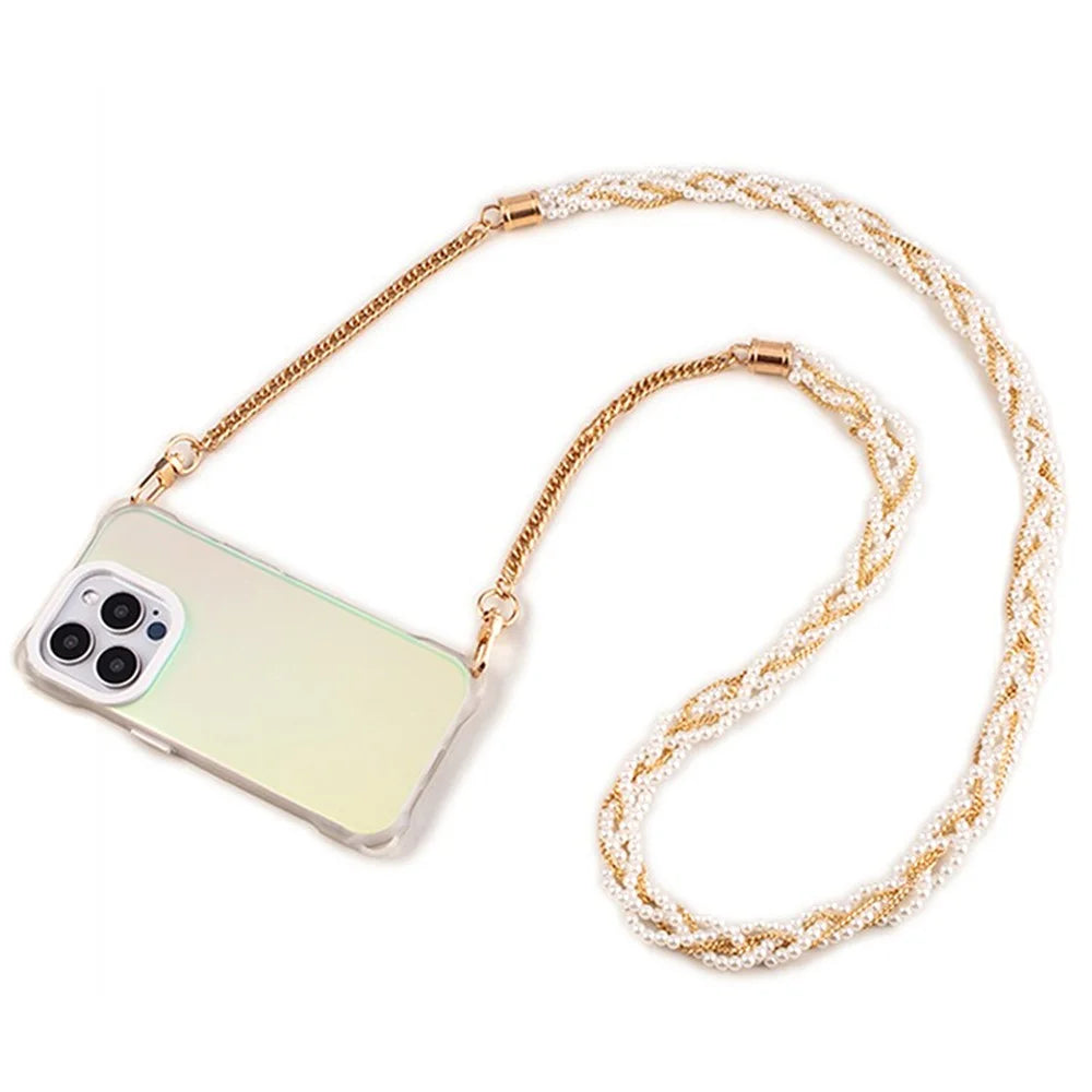 Universal Pearl Mobile Phone Chain Lanyard Metal Crossbody Neck Phone Charm with Tether Tab, Total Length: 120cm - 4