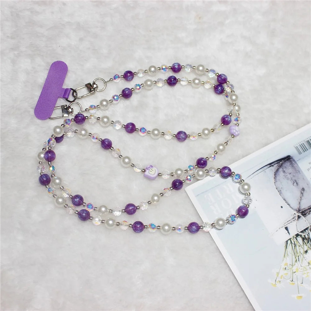 120cm KT Beads Phone Strap Crossbody Chain Phone Lanyard - Purple - 1