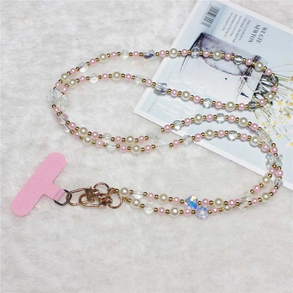 120cm Transparent Beads Phone Strap Crossbody Chain Phone Lanyard - Pink - 1