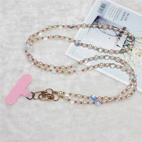 120cm Transparent Beads Phone Strap Crossbody Chain Phone Lanyard - Pink - 1