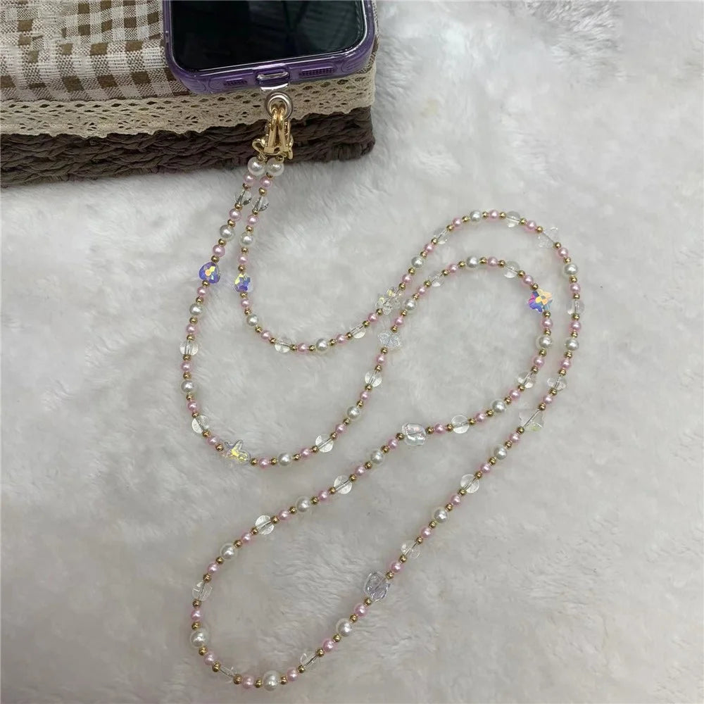 120cm Transparent Beads Phone Strap Crossbody Chain Phone Lanyard - Pink - 2