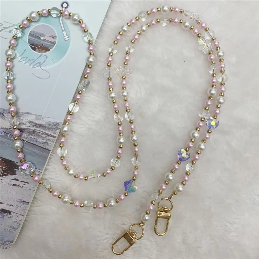 120cm Transparent Beads Phone Strap Crossbody Chain Phone Lanyard - Pink - 3