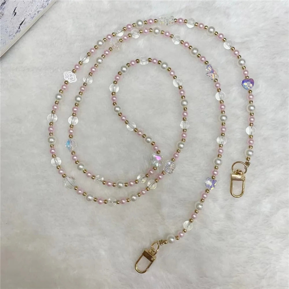 120cm Transparent Beads Phone Strap Crossbody Chain Phone Lanyard - Pink - 4