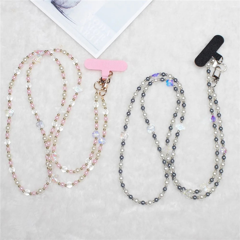 120cm Transparent Beads Phone Strap Crossbody Chain Phone Lanyard - Pink - 5