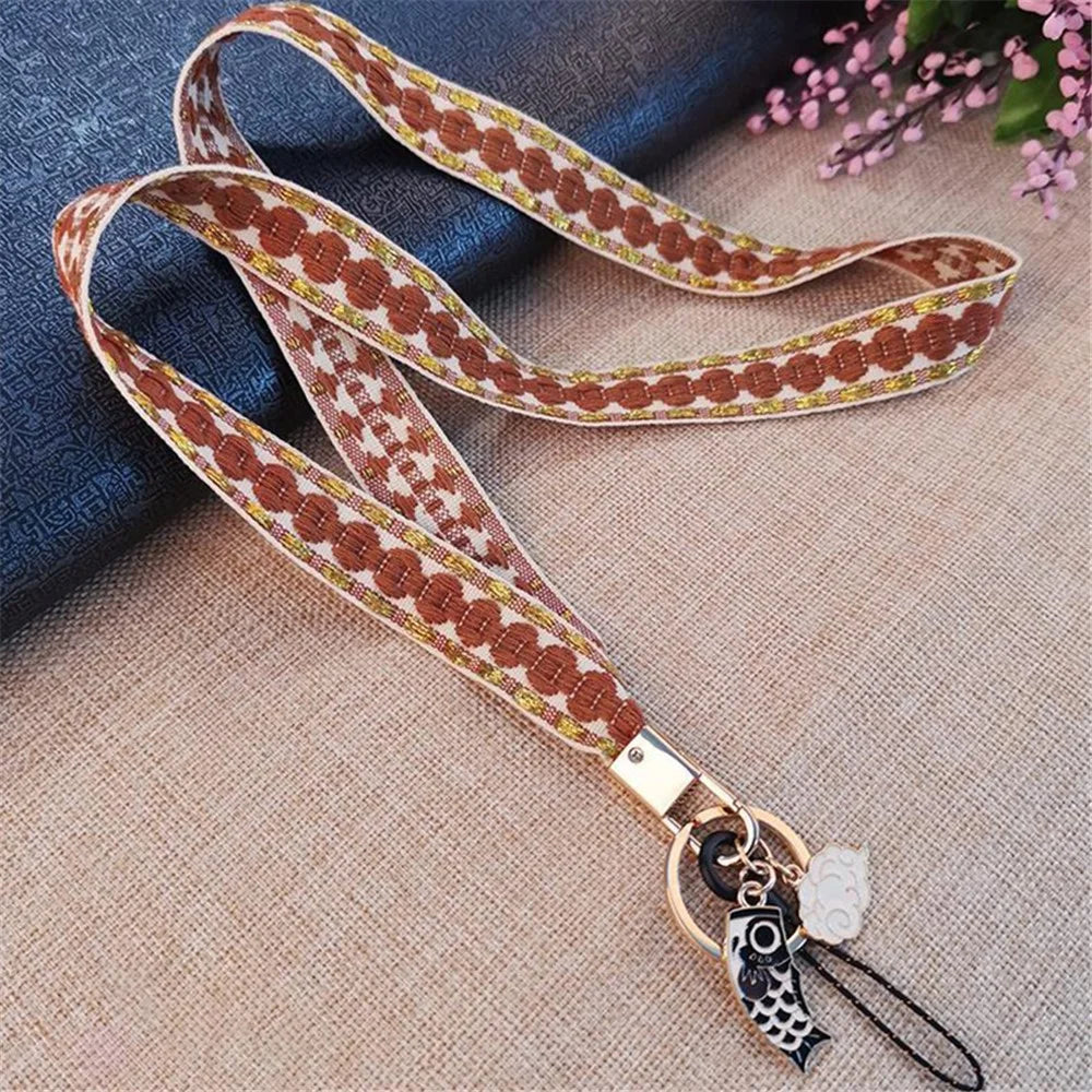 80cm Phone Lanyard Hanging Neck Fish Pendant Anti-lost Hand Wrist Strap Shoulder Neck Strap for Mobile Phone Shell - Brown - 7