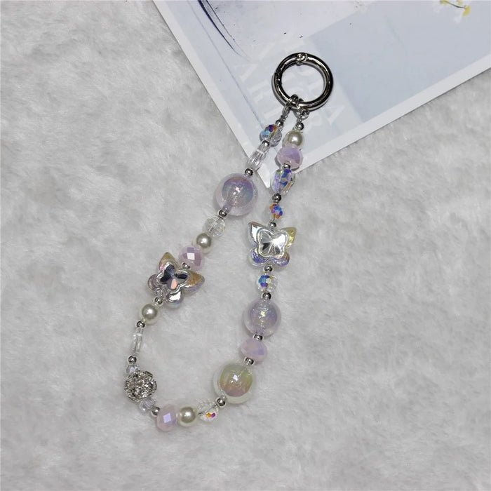 Cell Phone Lanyard 26cm Double Butterfly Beads Phone Chain Wrist Strap - 1