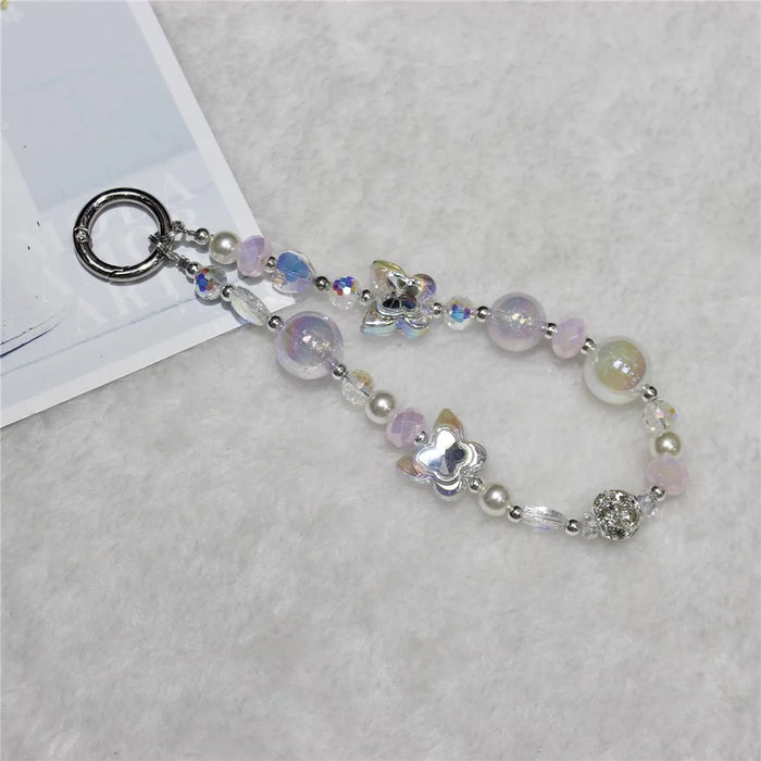 Cell Phone Lanyard 26cm Double Butterfly Beads Phone Chain Wrist Strap - 2