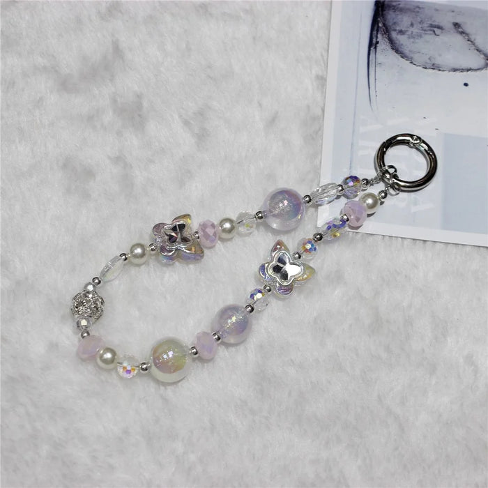 Cell Phone Lanyard 26cm Double Butterfly Beads Phone Chain Wrist Strap - 3