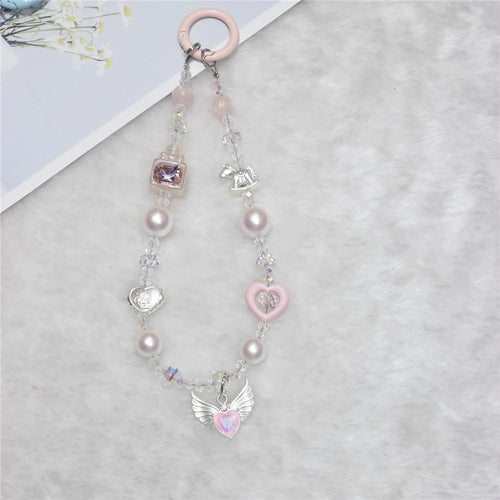 Cell Phone Lanyard 28cm Wing Charm Phone Chain Wrist Strap - Pink - 1