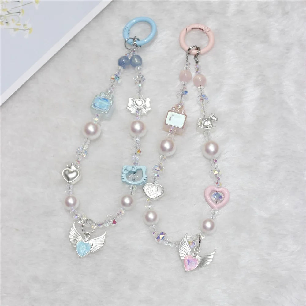 Cell Phone Lanyard 28cm Wing Charm Phone Chain Wrist Strap - Pink - 3