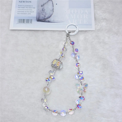 Cell Phone Lanyard 30cm Lantern Water Drop Beads Charm Phone Chain Wrist Strap - White - 1