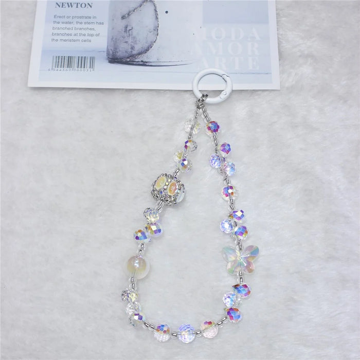 Cell Phone Lanyard 30cm Lantern Water Drop Beads Charm Phone Chain Wrist Strap - White - 1