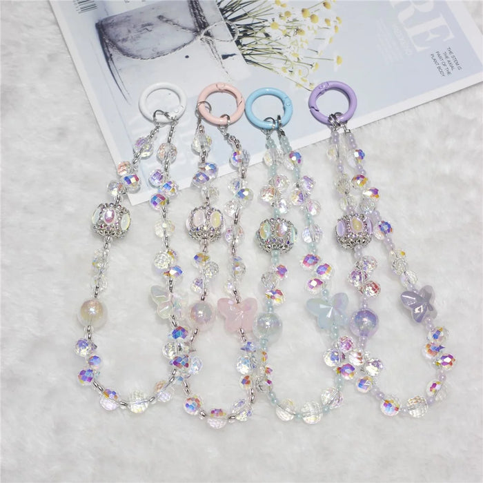 Cell Phone Lanyard 30cm Lantern Water Drop Beads Charm Phone Chain Wrist Strap - White - 3