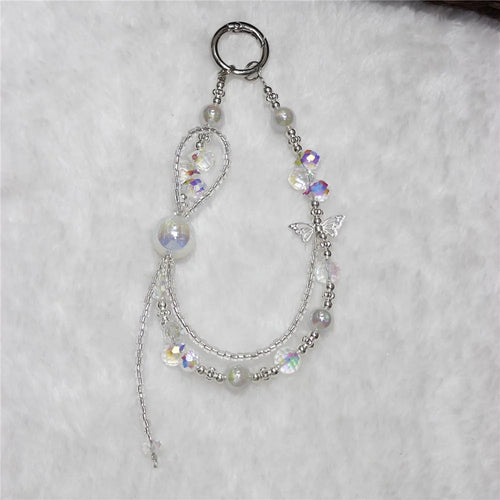 Cell Phone Lanyard 26cm Colorful Crystal Double Chain Phone Chain Wrist Strap - White - 1
