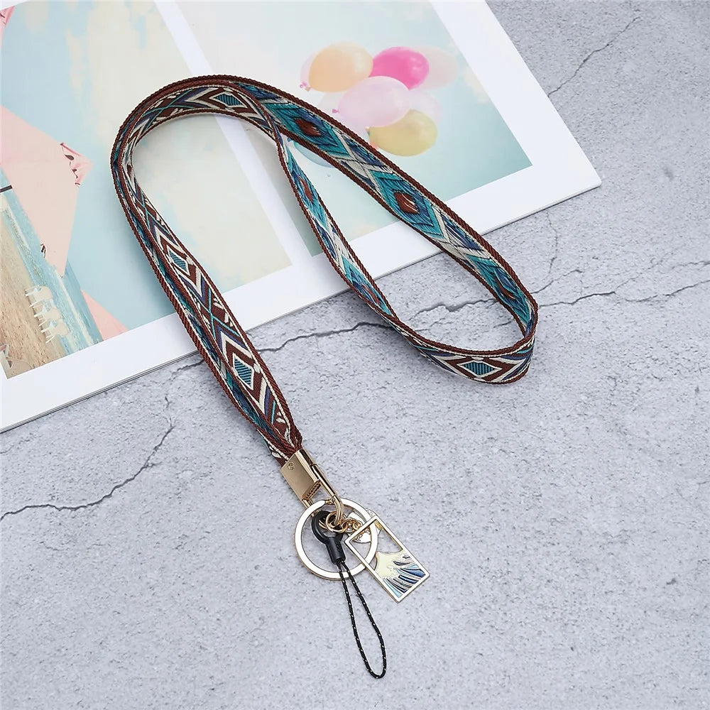 Ethnic Style Phone Strap ID Lanyard Cell Phone Anti-lost Neck Hanging Rope Wrist Chains Camera Lanyard - Dark Brown - 2