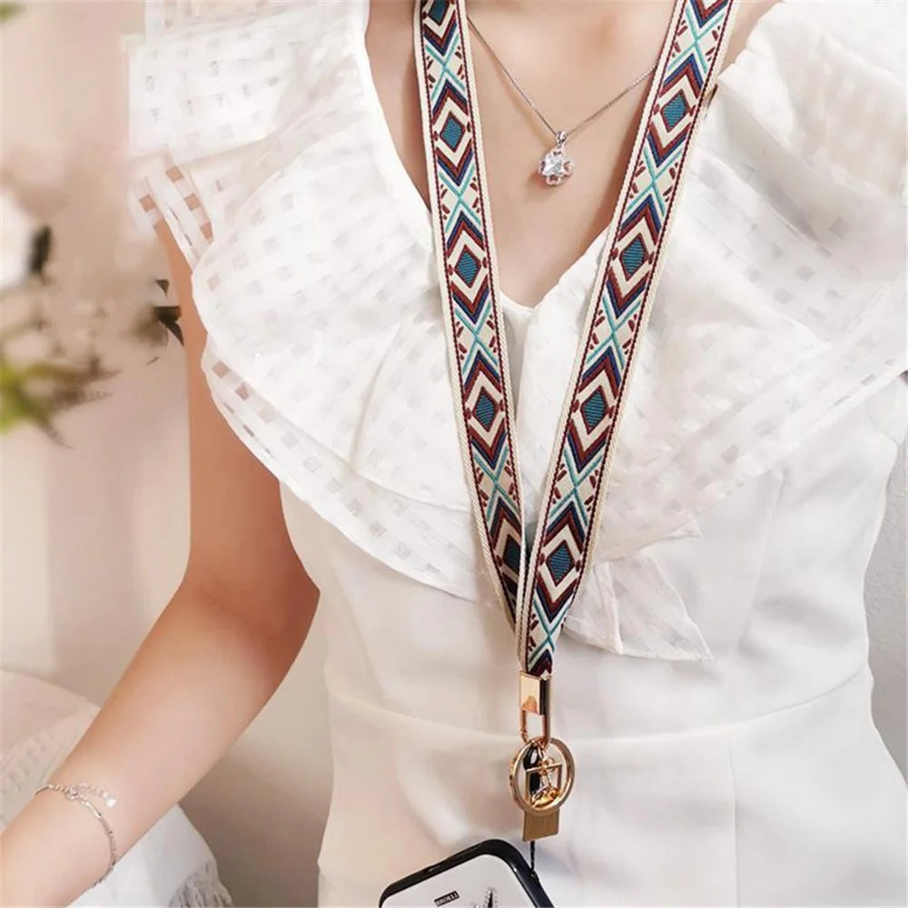 Ethnic Style Phone Strap ID Lanyard Cell Phone Anti-lost Neck Hanging Rope Wrist Chains Camera Lanyard - Dark Brown - 5