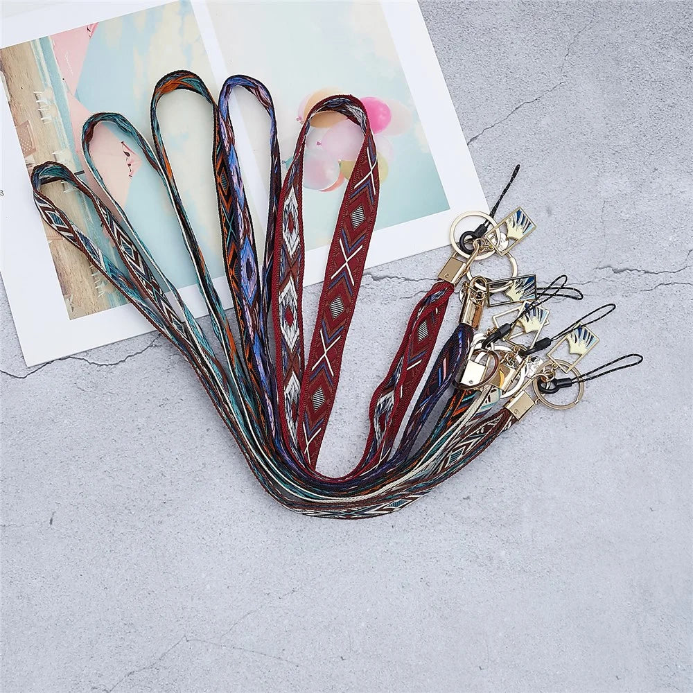 Ethnic Style Phone Strap ID Lanyard Cell Phone Anti-lost Neck Hanging Rope Wrist Chains Camera Lanyard - Dark Brown - 6