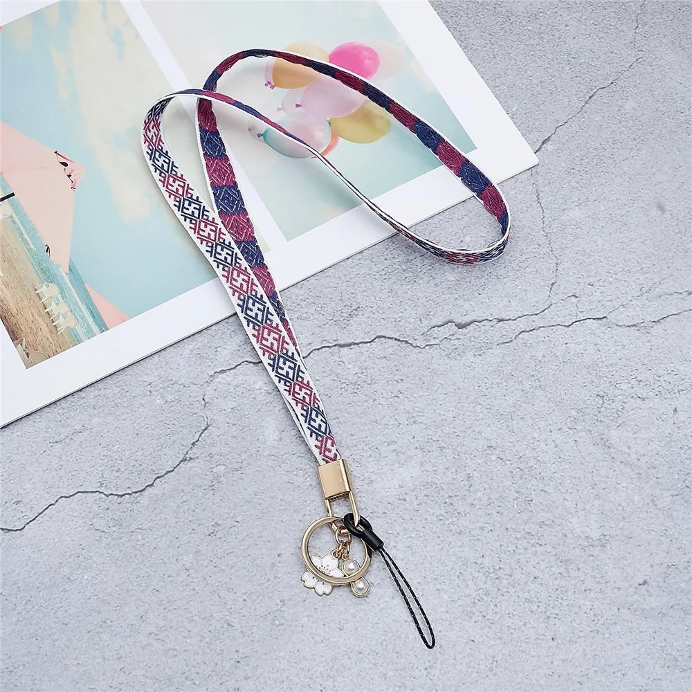 80cm Cell Phone Lanyard Flower Pendant Crossbody Phone Lanyard Phone Hand Wrist Strap Neck Lanyard Shoulder Strap - Dark Blue - 2
