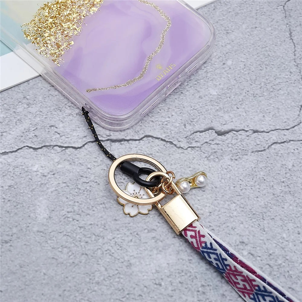 80cm Cell Phone Lanyard Flower Pendant Crossbody Phone Lanyard Phone Hand Wrist Strap Neck Lanyard Shoulder Strap - Dark Blue - 4