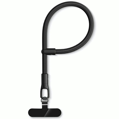 7mm Adjustable Wrist Strap Polyester Phone Lanyard with Tether Tab - Black - 1