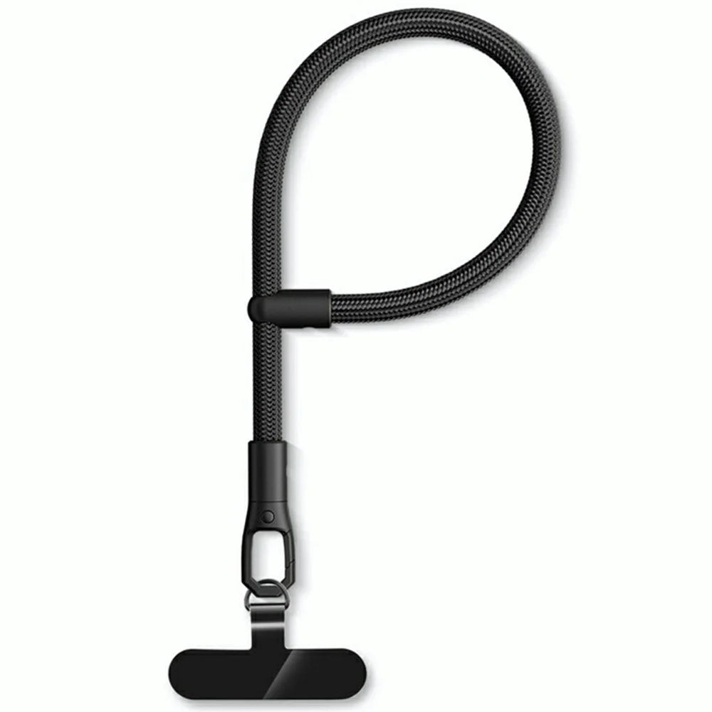 7mm Adjustable Wrist Strap Polyester Phone Lanyard with Tether Tab - Black - 1