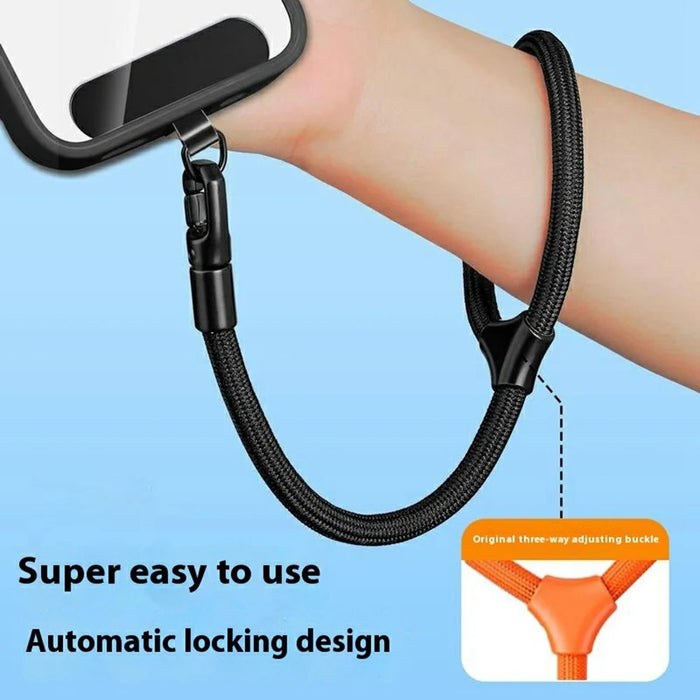 7mm Adjustable Ring Wrist Strap Polyester Phone Lanyard with Tether Tab - Black - 2