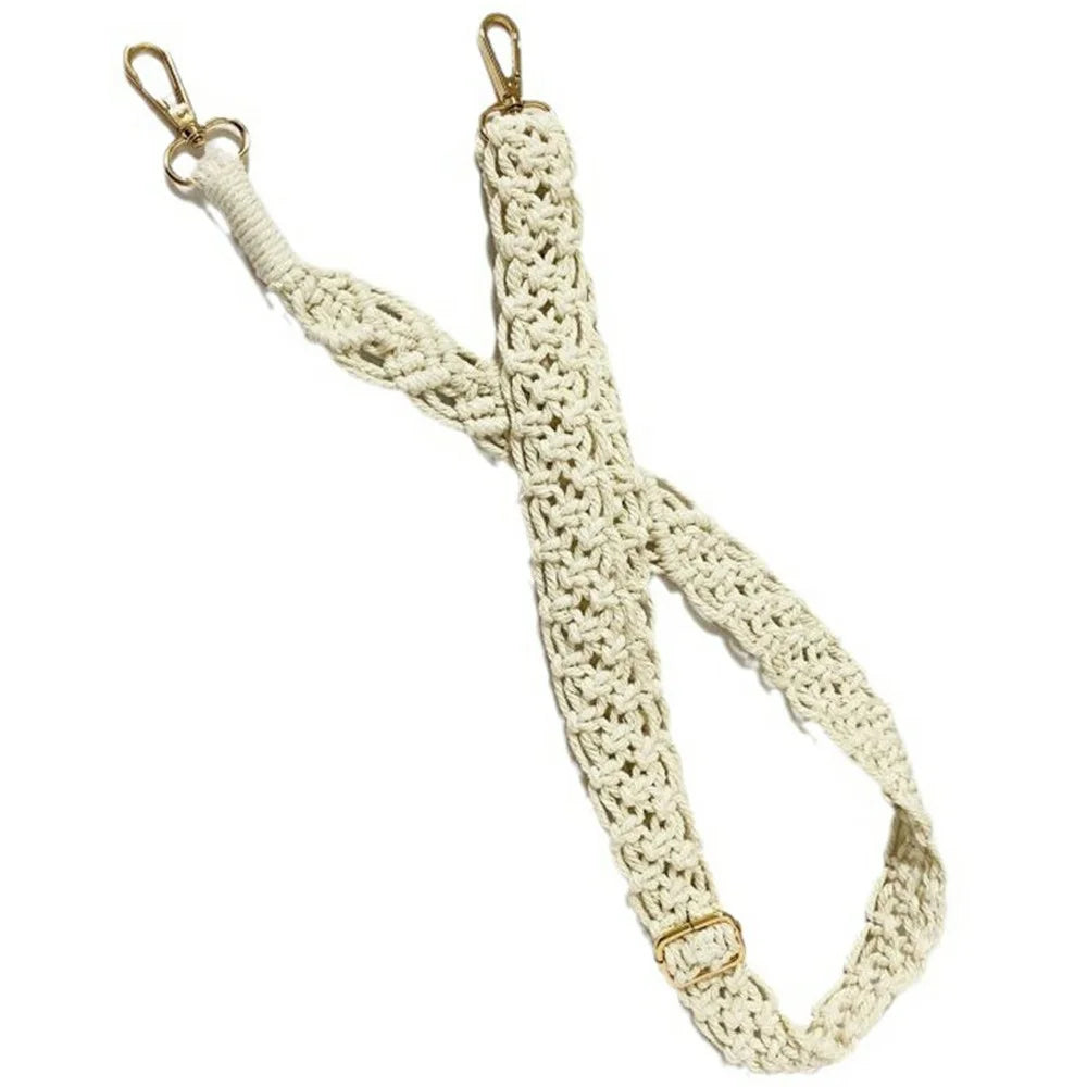 Bohemian Style Hand-Woven Crossbody Lanyard for Cell Phone Camera, 80-130cm Adjustable Bag Strap - White - 1
