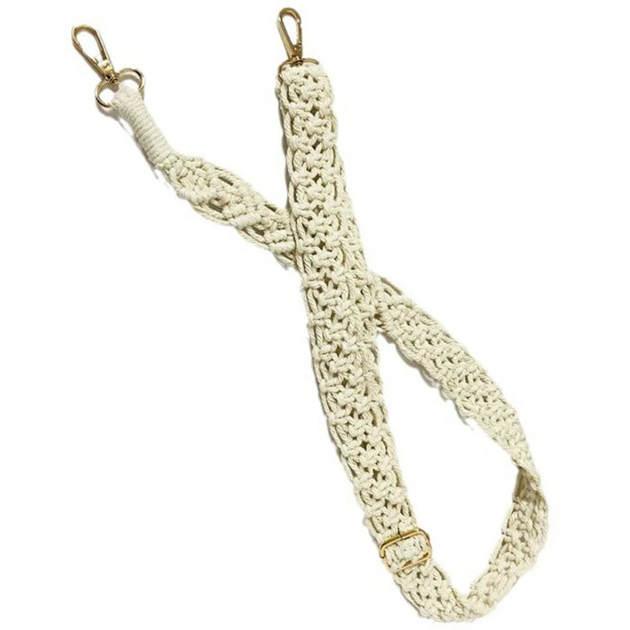 Bohemian Style Hand-Woven Crossbody Lanyard for Cell Phone Camera, 80-130cm Adjustable Bag Strap - White - 1