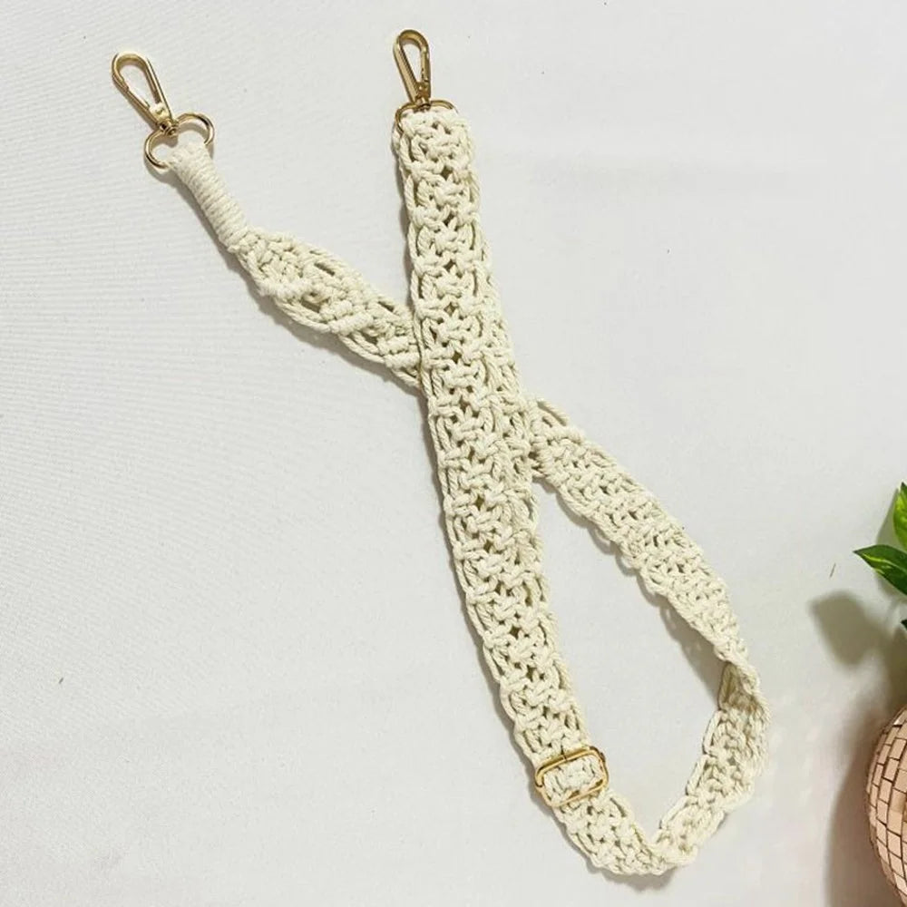 Bohemian Style Hand-Woven Crossbody Lanyard for Cell Phone Camera, 80-130cm Adjustable Bag Strap - White - 3