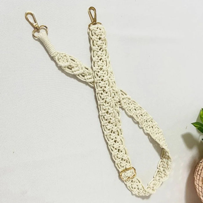 Bohemian Style Hand-Woven Crossbody Lanyard for Cell Phone Camera, 80-130cm Adjustable Bag Strap - White - 3