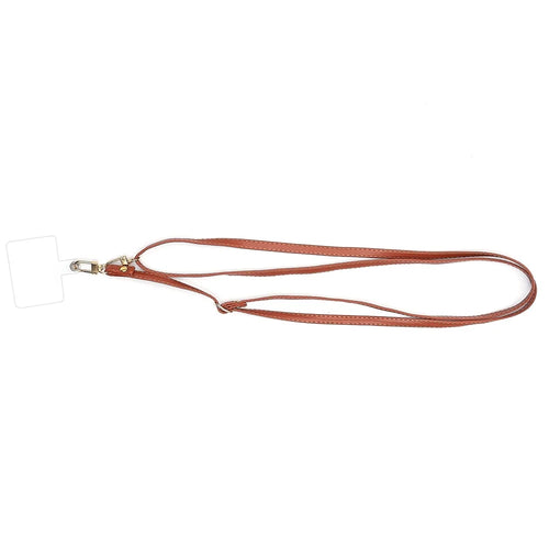 Universal Cell Phone Lanyard Adjustable PU Leather Neck Lanyard Crossbody Neck Strap Wrist Strap with Transparent Pad - Brown - 1