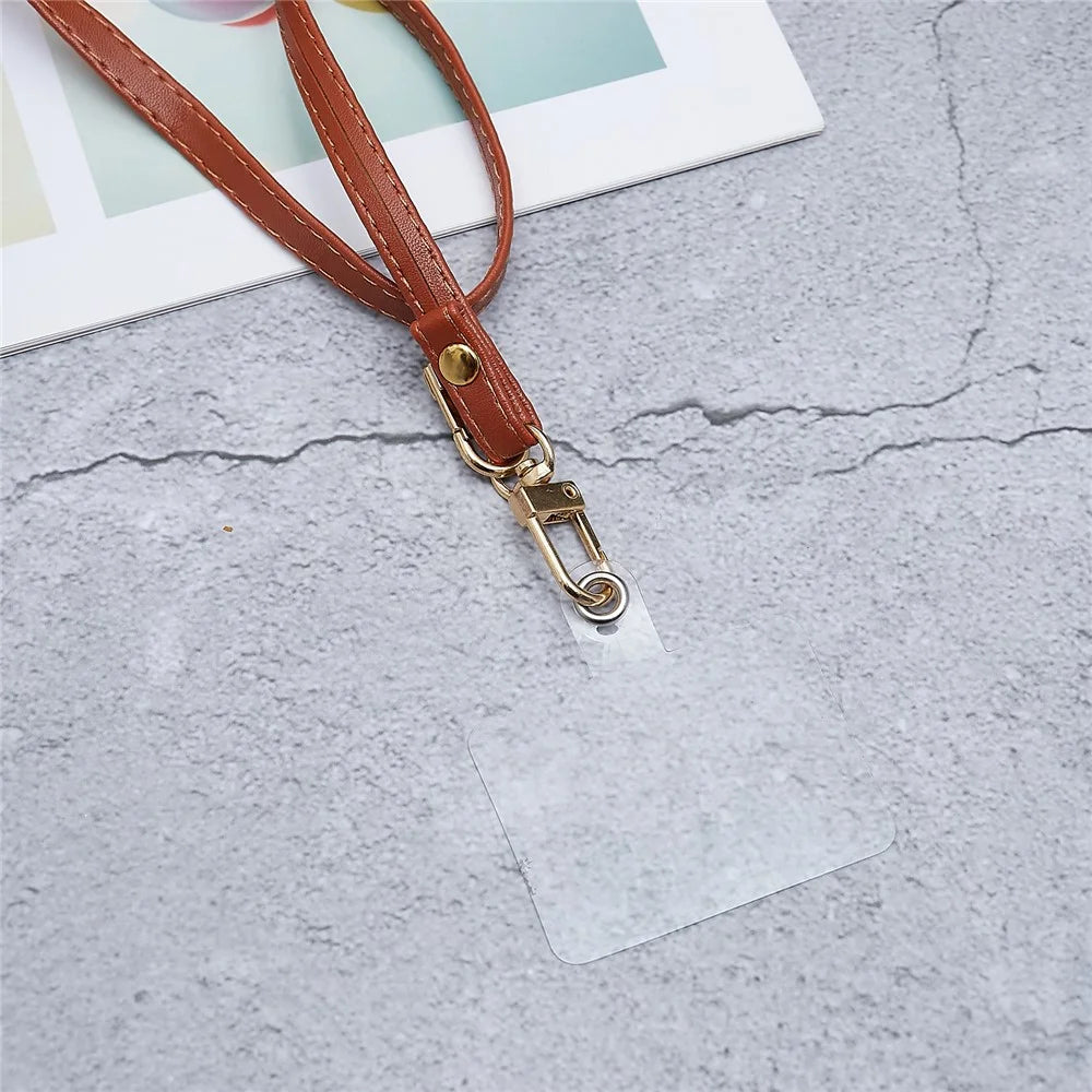 Universal Cell Phone Lanyard Adjustable PU Leather Neck Lanyard Crossbody Neck Strap Wrist Strap with Transparent Pad - Brown - 3